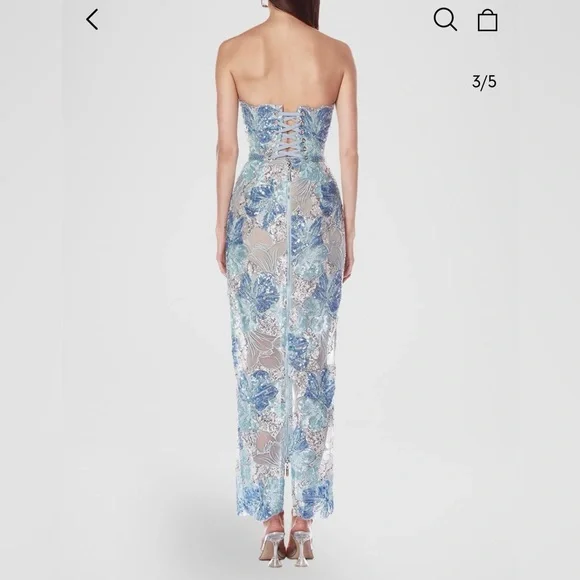 BRONX AND BANCO Jasmine Maraya Strapless Sequined Midi Dress - Powder Blue - Picture 3 of 7